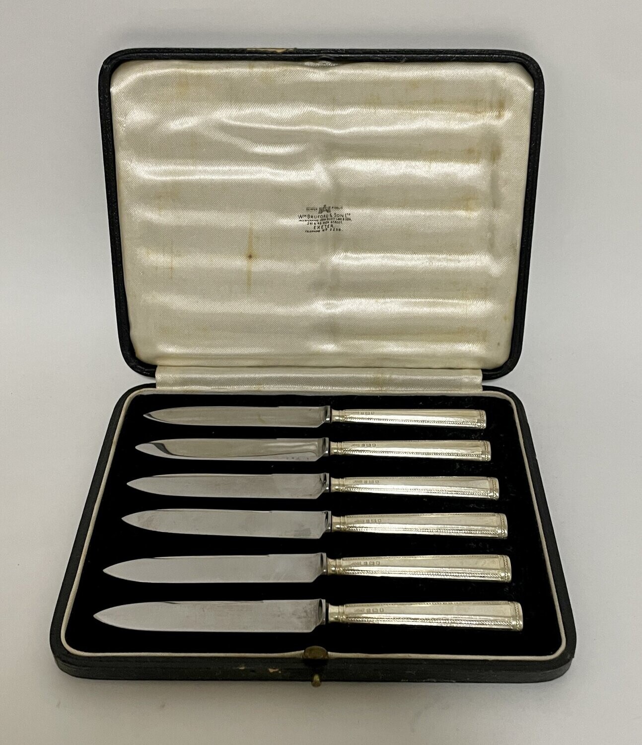 Set of 6 Antique Silver Fruit Knives in Box