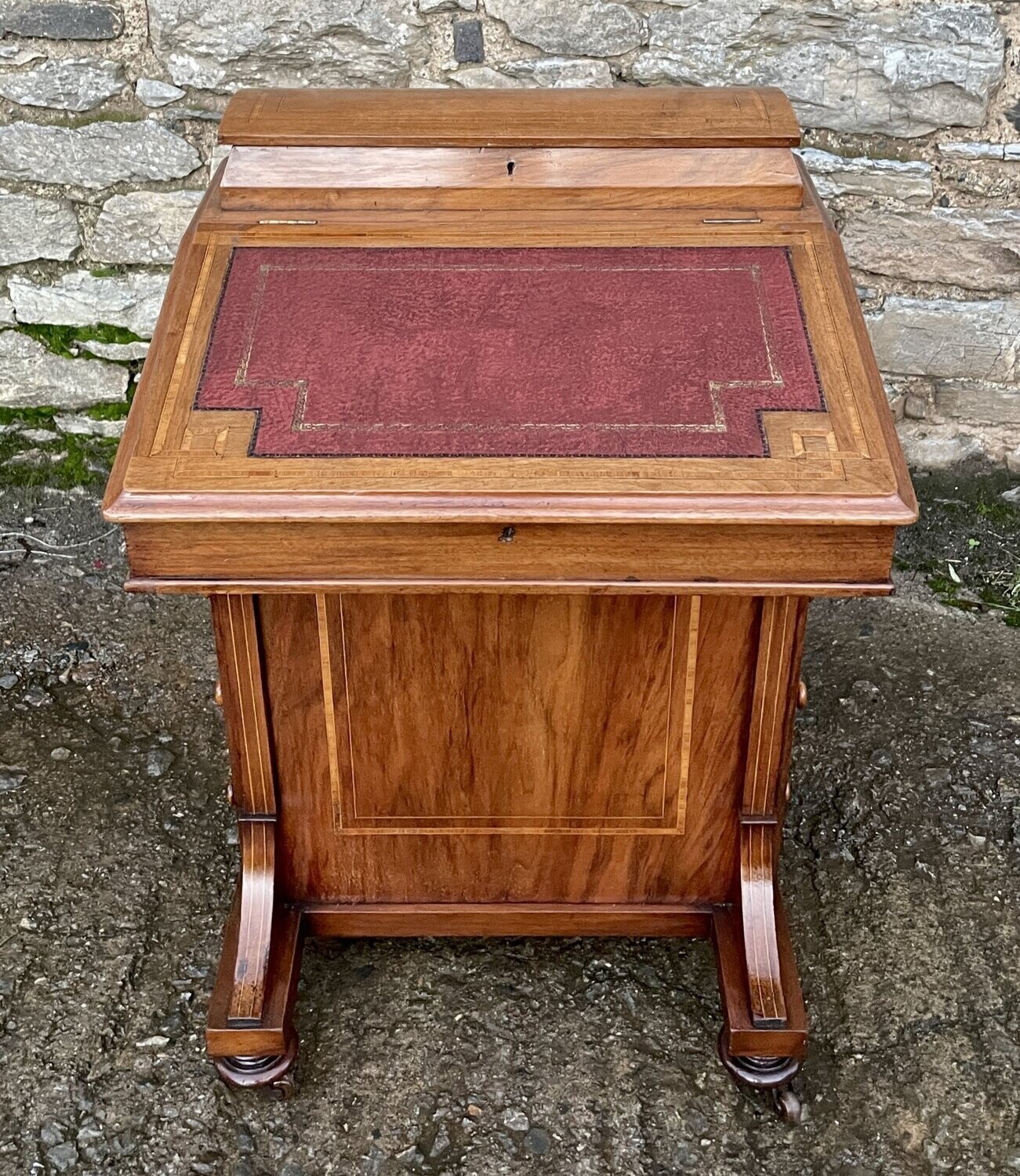 Edwardian Walnut Inlaid Davenport