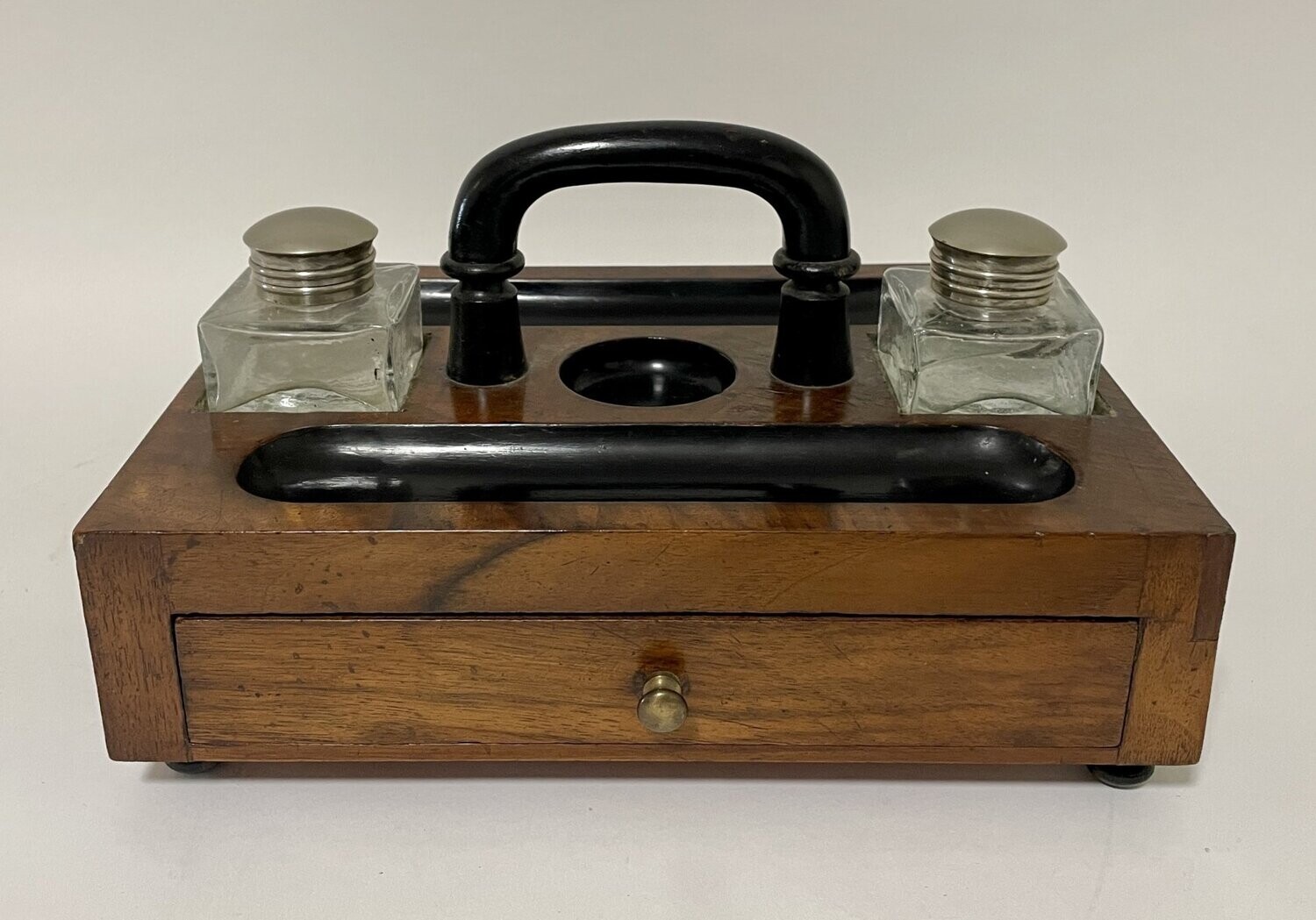 Antique Walnut Desktop Ink Stand