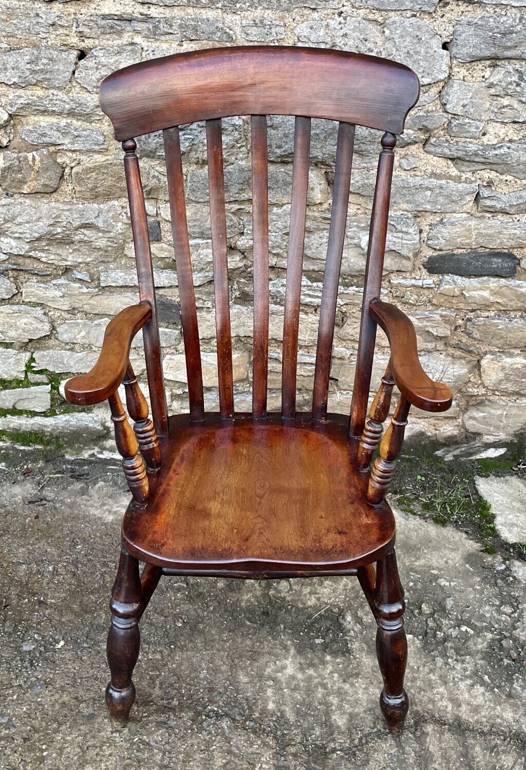 Antique Elm Lathe Back Farmhouse Chair