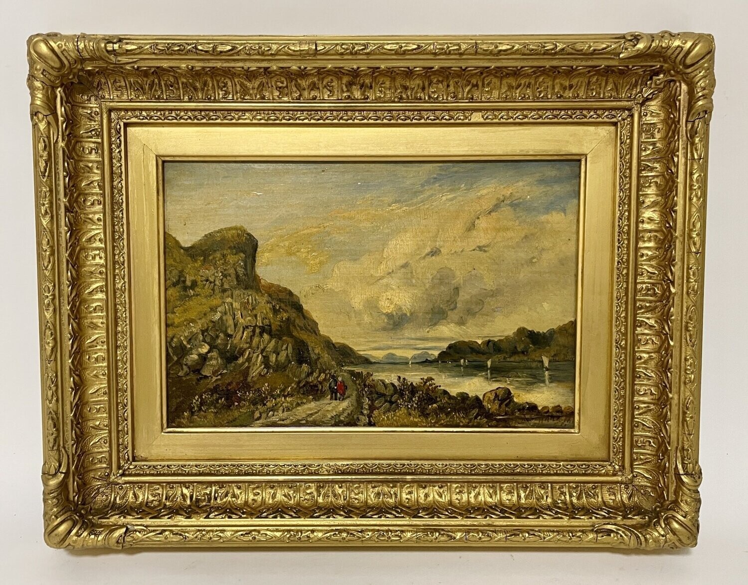 Victorian Oil on Canvas Lakeside Scene