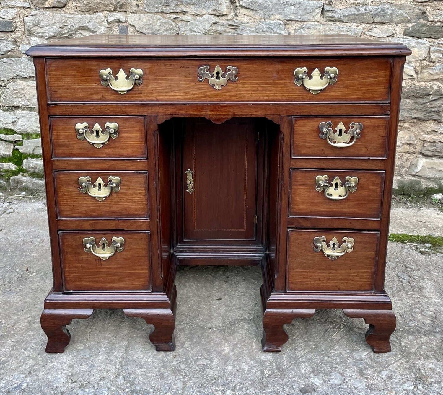 Rare Georgian Elm and Fruitwood Kneehole Desk