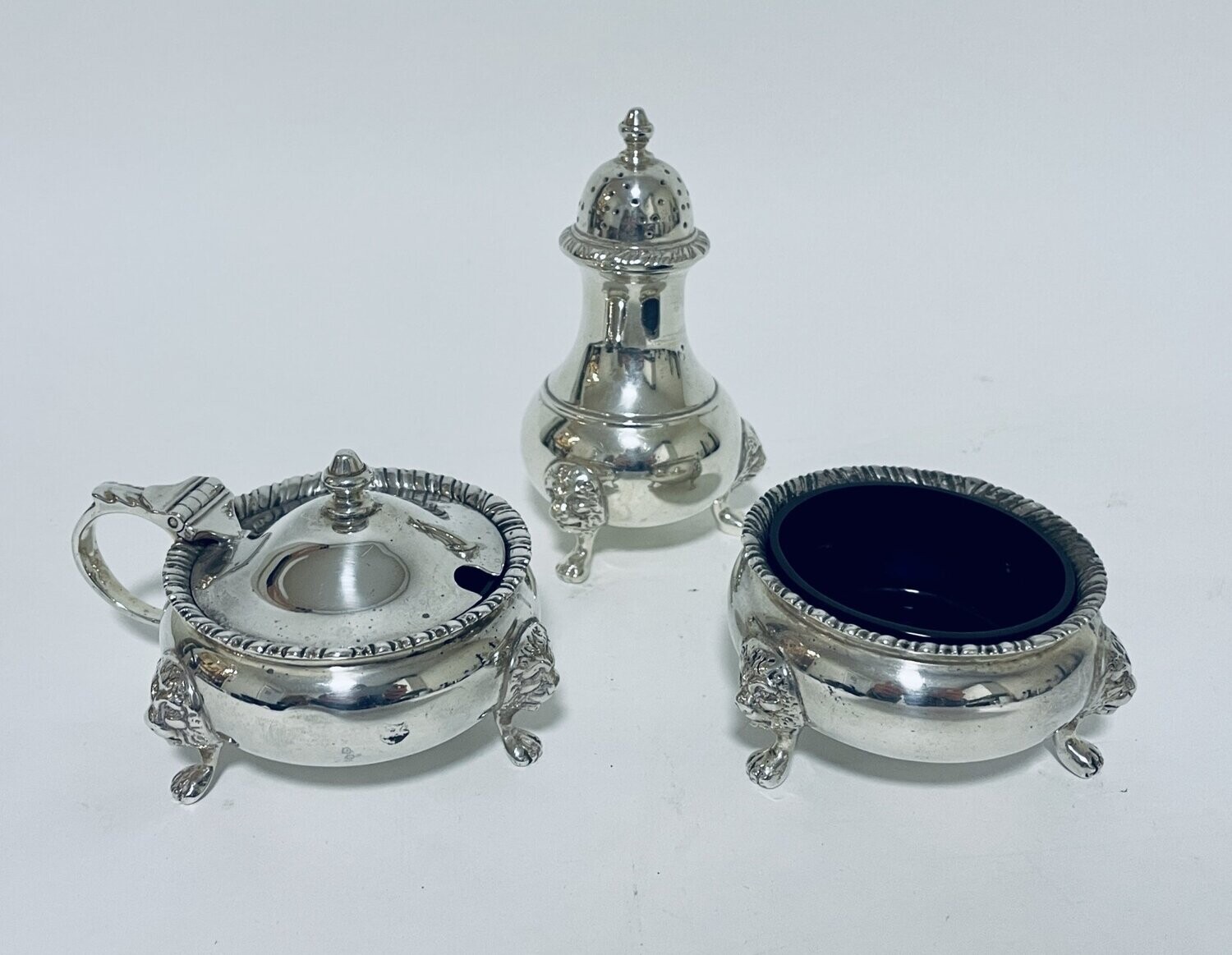 Antique Silver 3 Piece Cruet Set