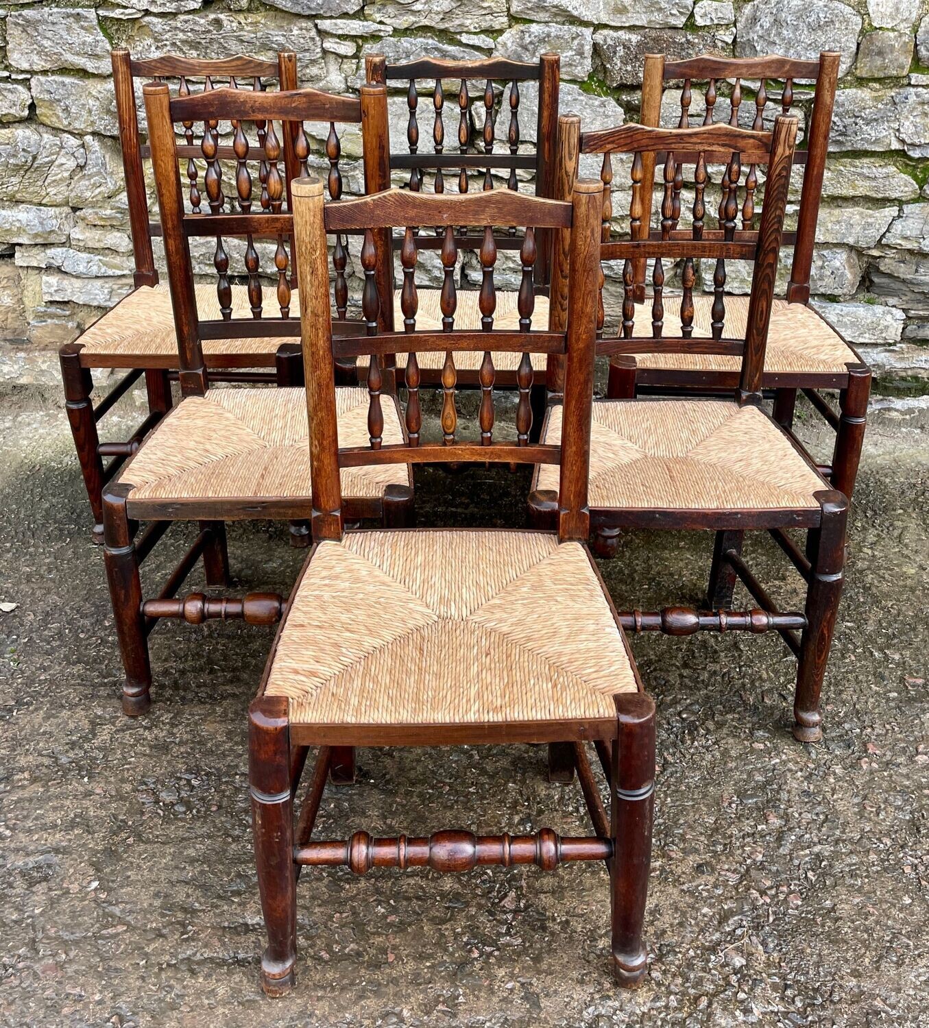 Harlequin Set of 6 Antique Spindle Back Chairs