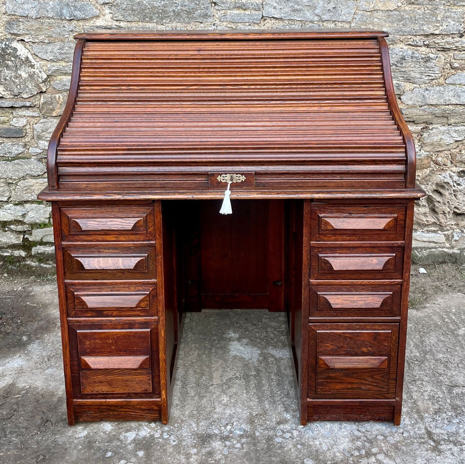 ​Antique Oak Roll Top Tambour Desk