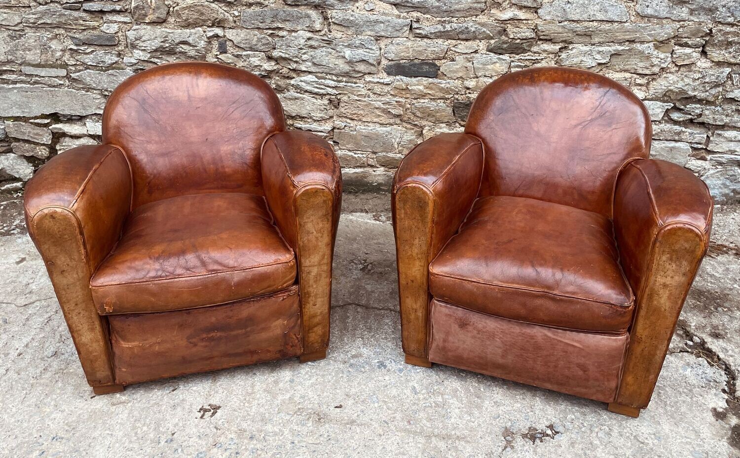 Pair of Antique Leather Club Chairs