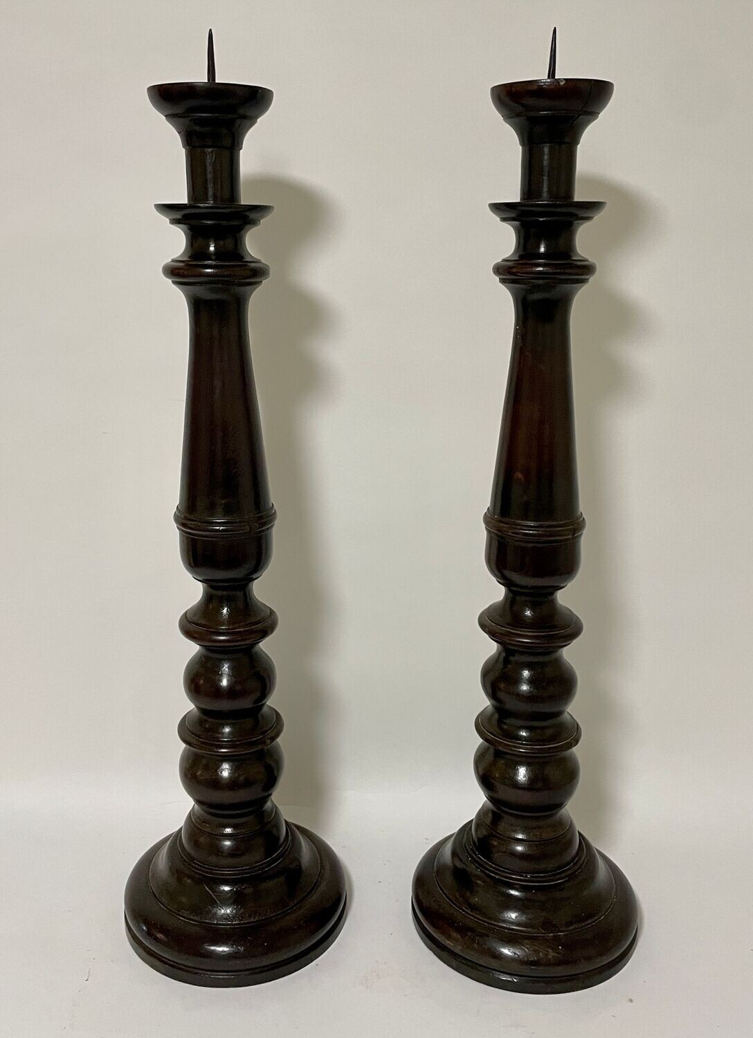 Pair of Large Victorian Turned Oak Pricket Candlesticks