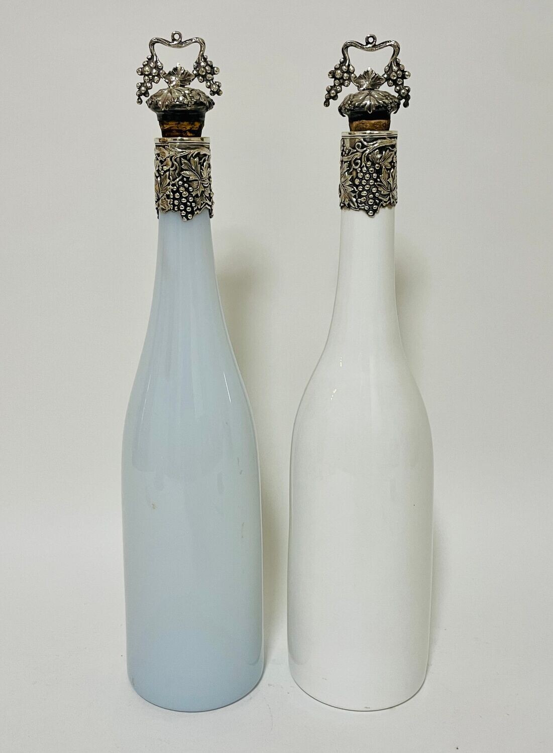 Pair of Victorian Milk Glass Decanters