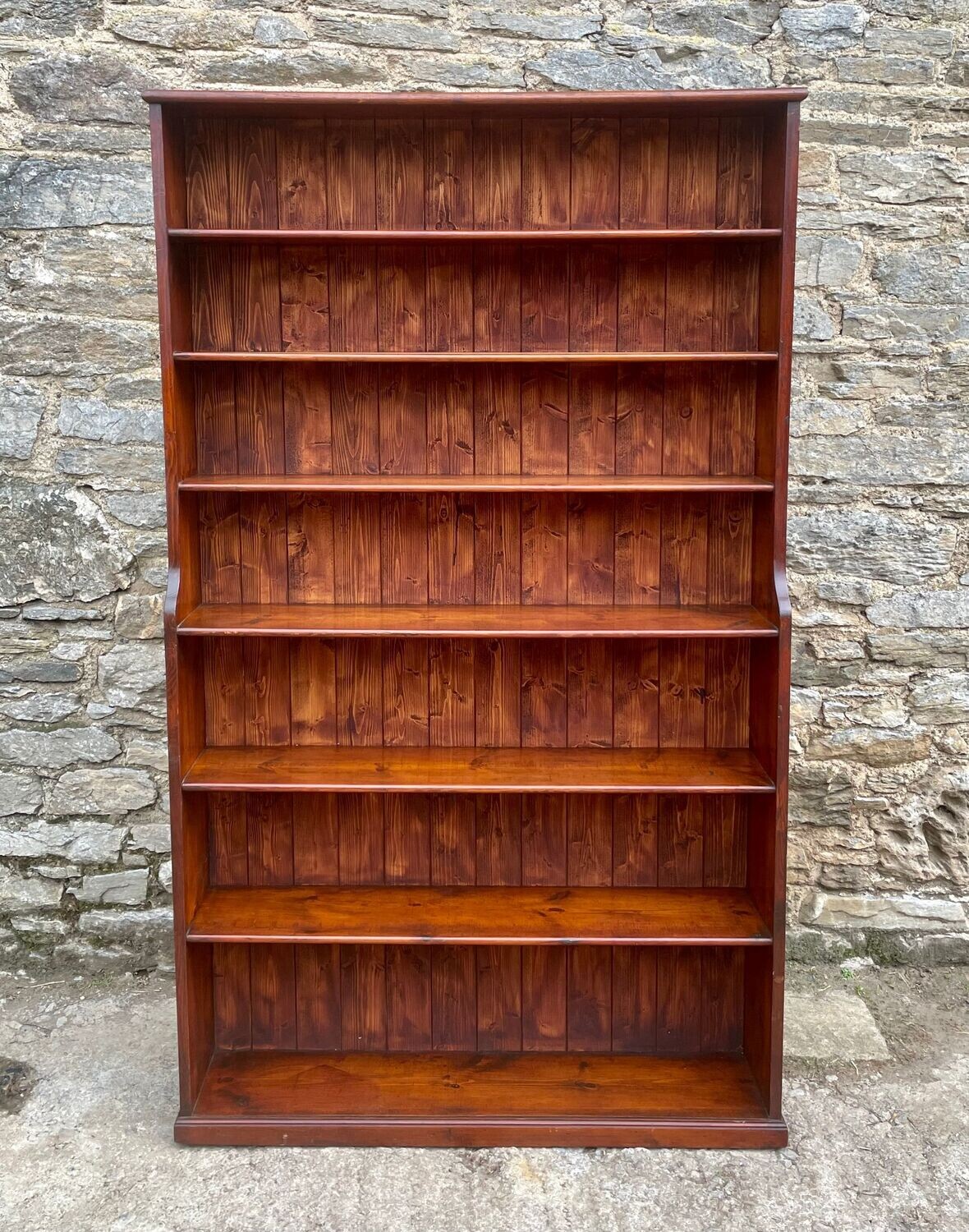 Antique Stained Pine Waterfall Bookcase
