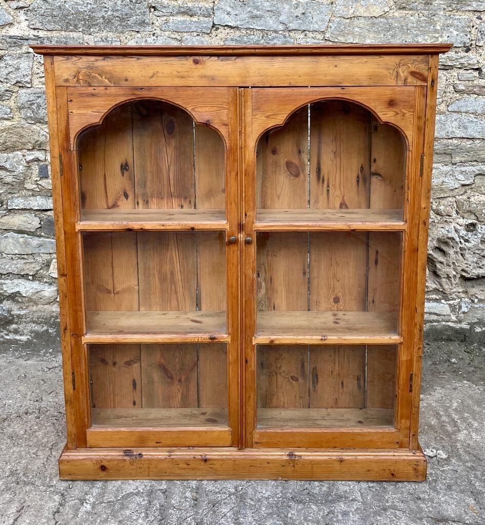 Narrow Antique Pine Glazed Cupboard