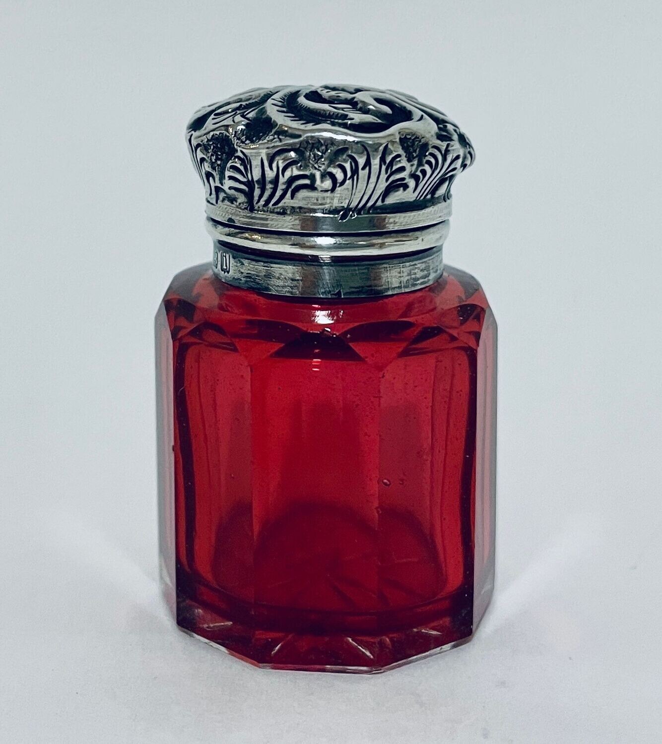 Antique Red Glass & Silver Scent Bottle