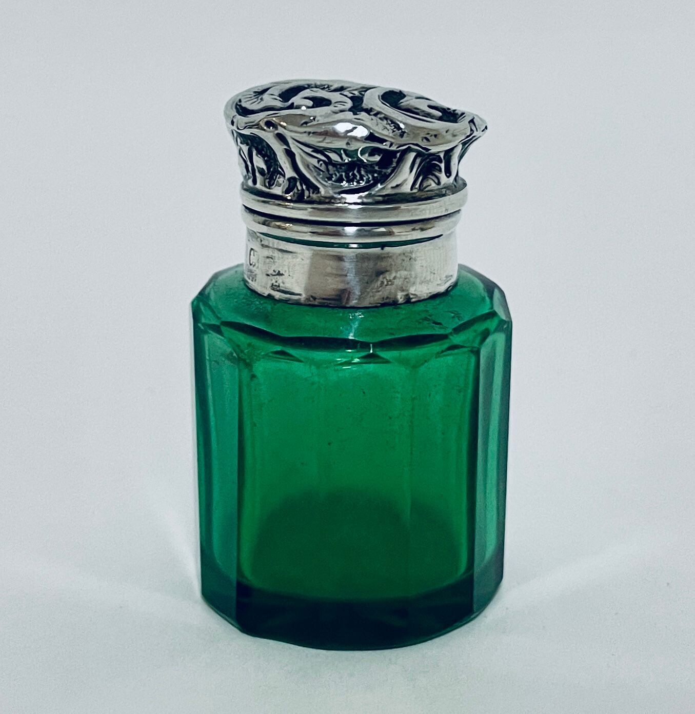 Antique Green Glass and Silver Scent Bottle