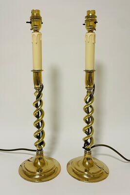 Pair of Antique Brass Candlestick Table Lamps