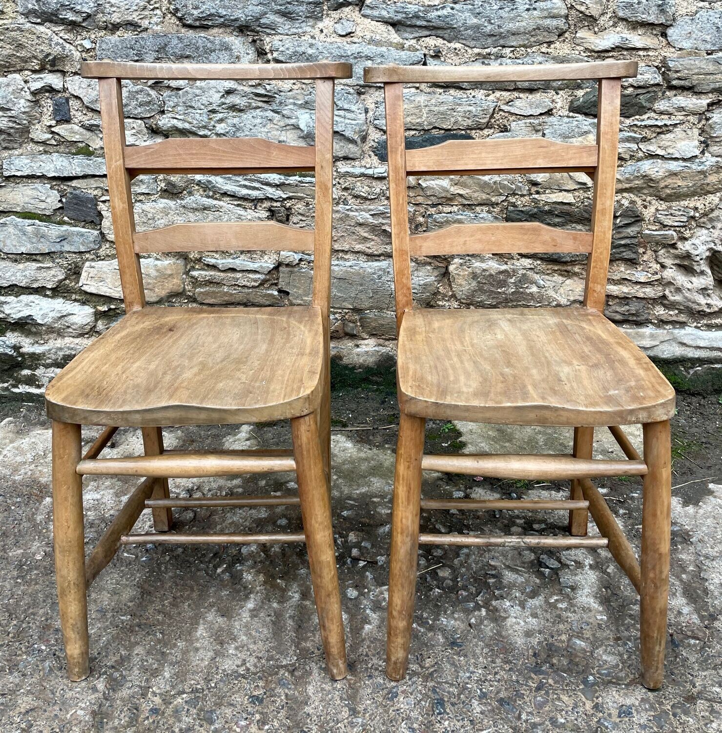 Set of 6 Antique Elm Chapel Chairs
