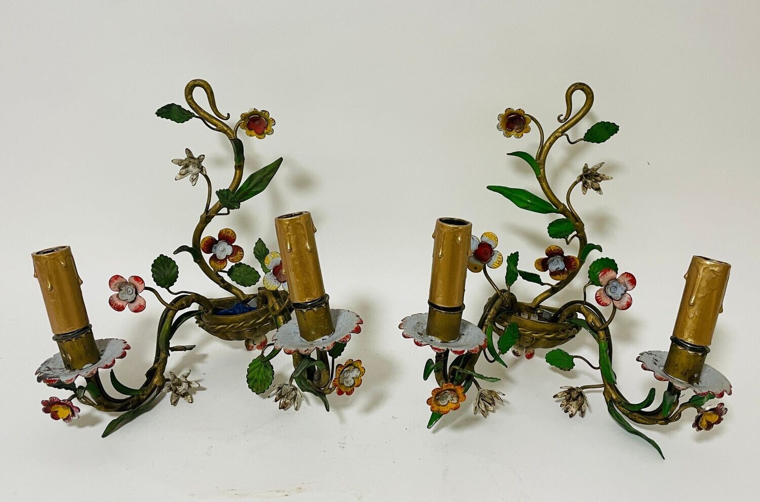 Pair of Floral Toleware Wall Lights