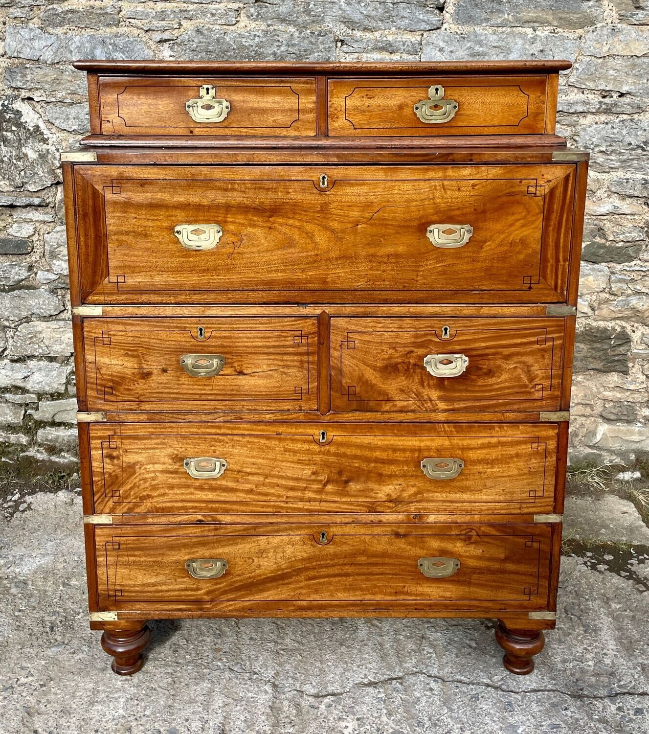 Victorian Camphorwood Military Campaign Secretaire Chest