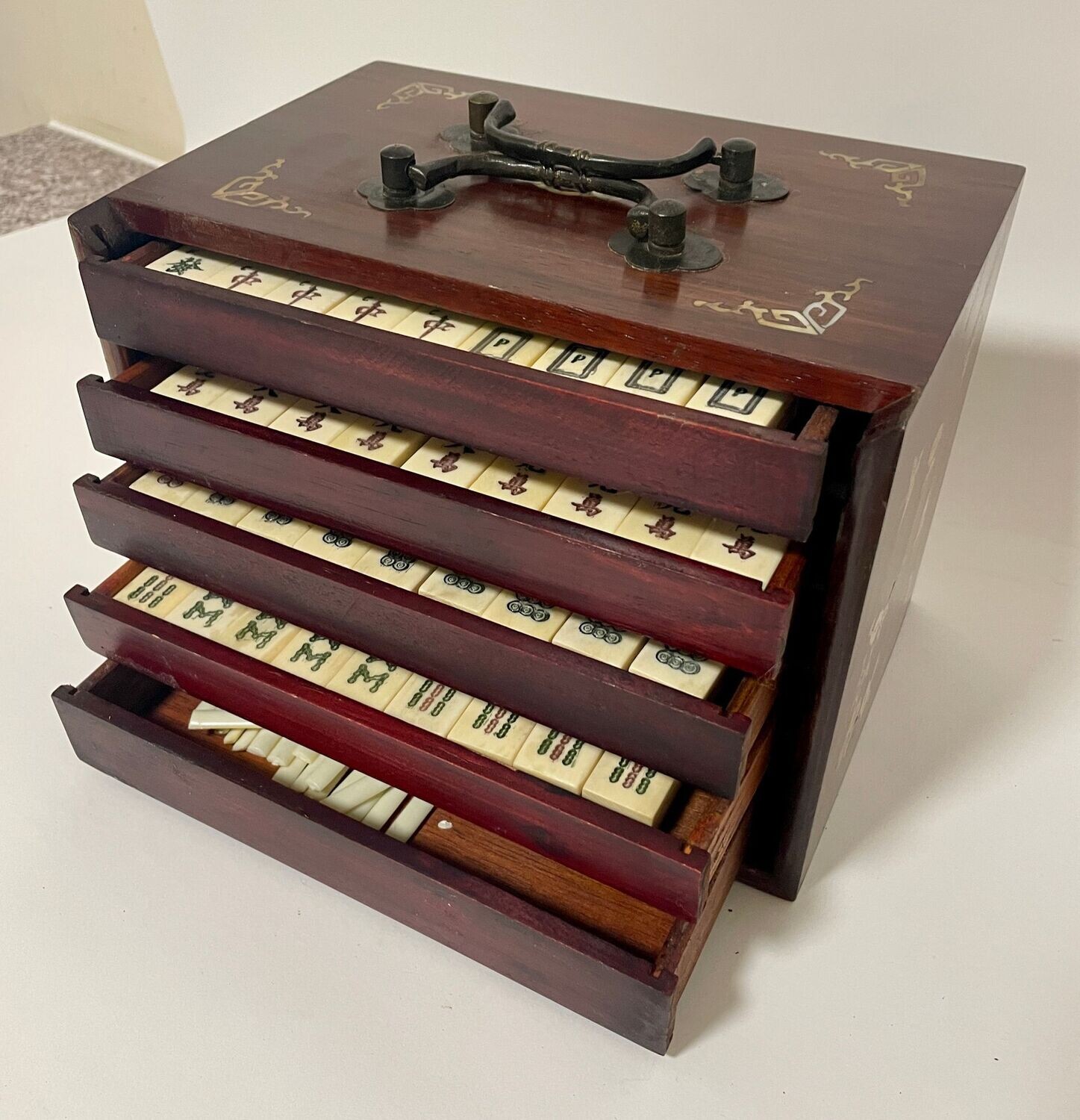 Vintage Bone & Bamboo Mahjong Set
