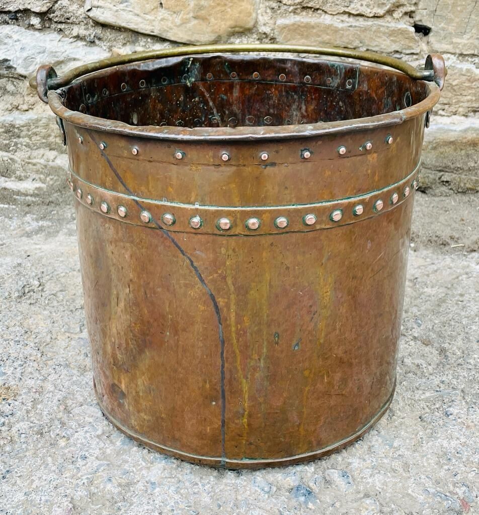 Antique Riveted Copper Bucket