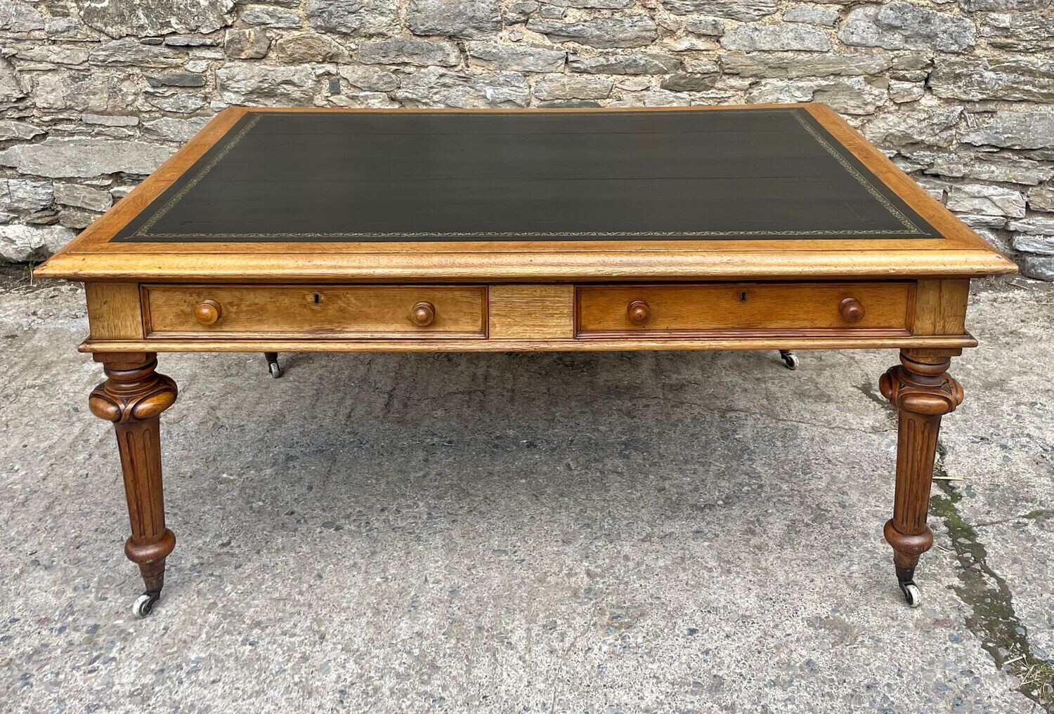 Victorian Golden Oak Partners Library Desk
