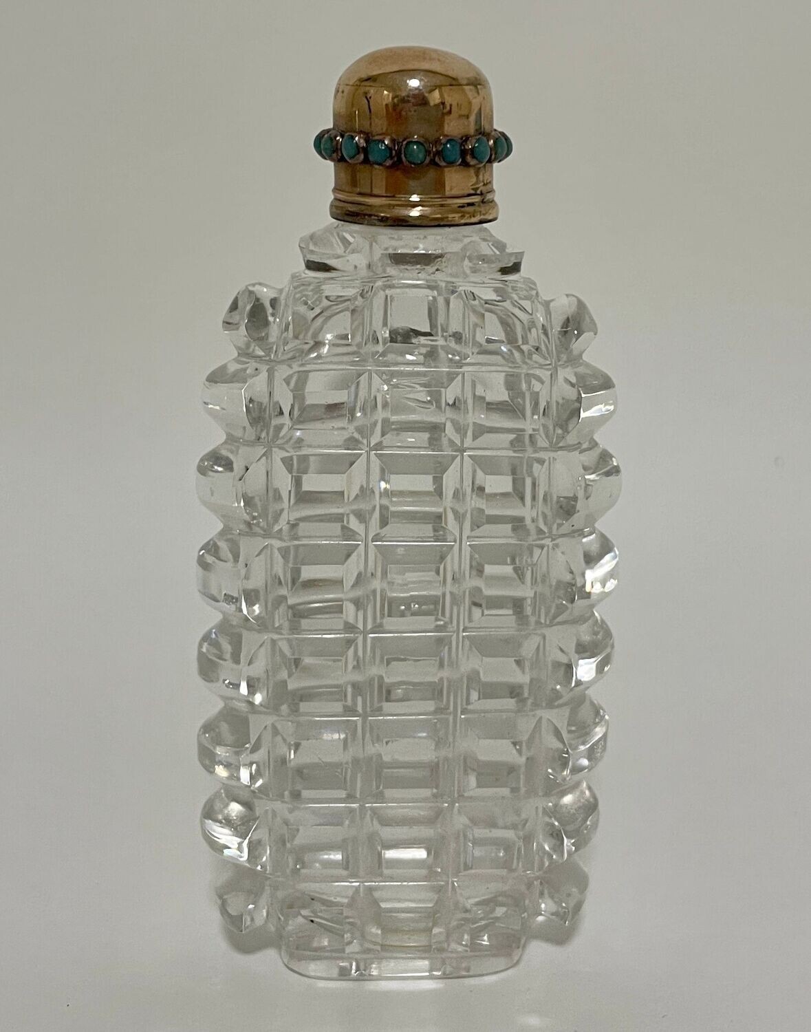 Victorian Cut Glass Scent Bottle with Gold and Turquoise Top