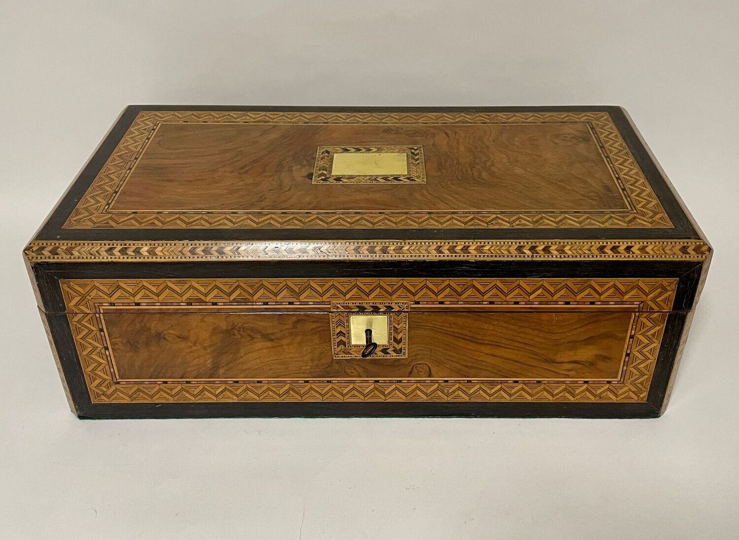 Victorian Walnut Tunbridge Ware Writing Slope with Secret Drawers