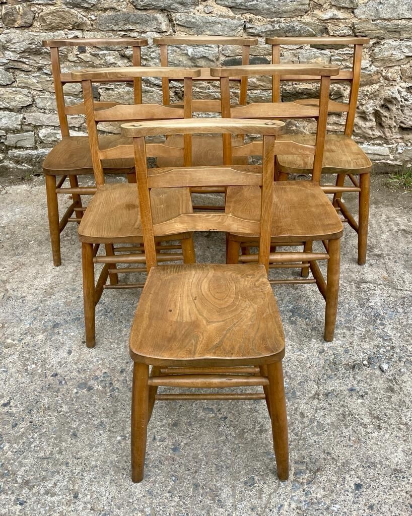 Set of Six Antique Chapel Chairs