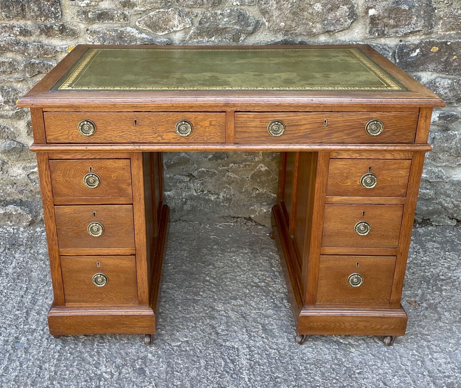 Small Antique Oak Pedestal Desk