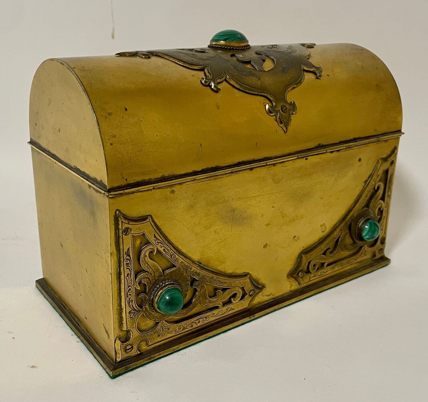 Victorian Gilt Brass Casket with Malachite Cabochons