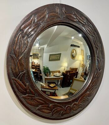 Antique Carved Oak Convex Mirror