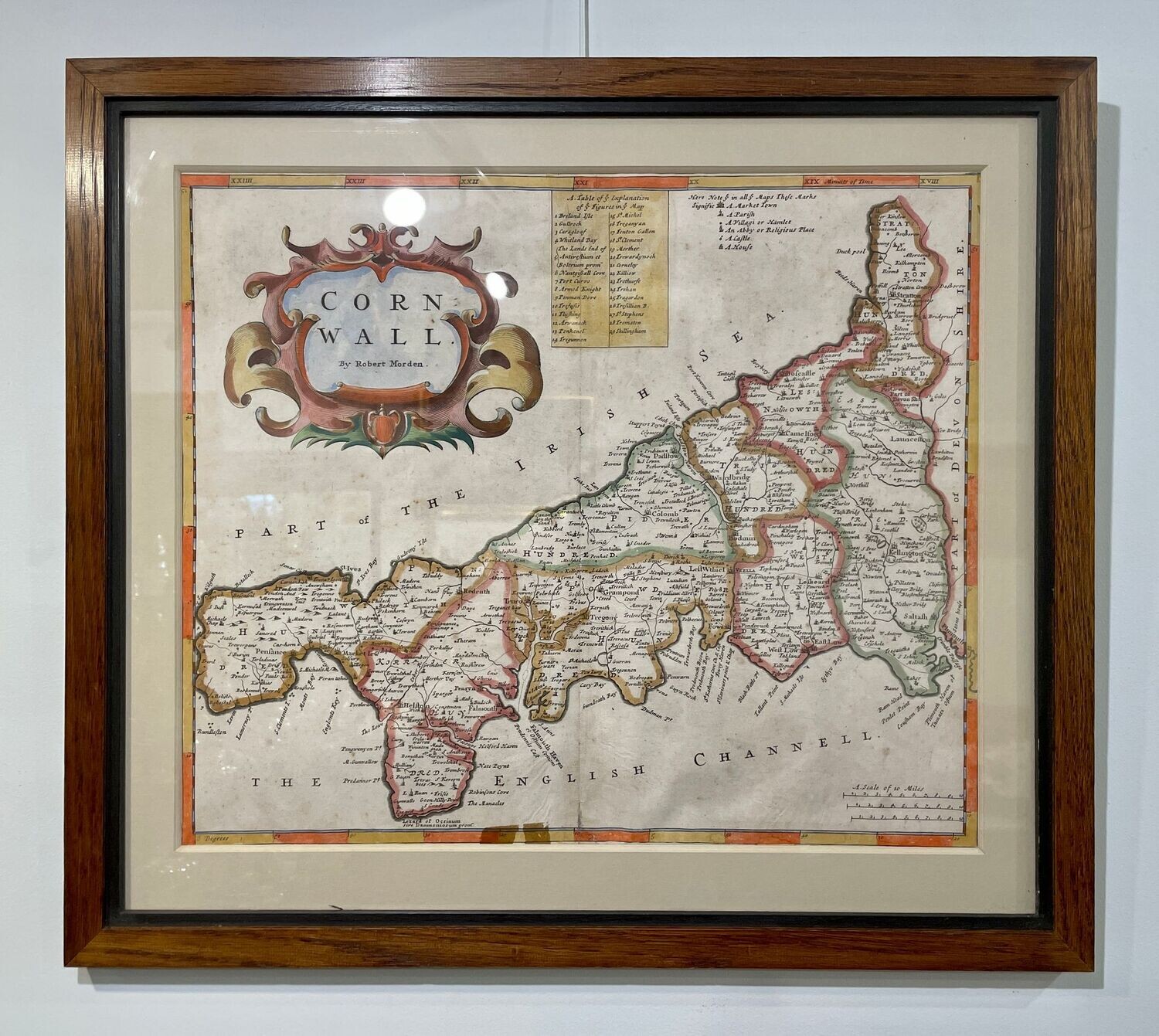 Antique Hand Coloured Map of Cornwall by Robert Morden