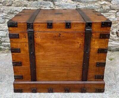 Large Victorian Oak Strapped Silver Chest