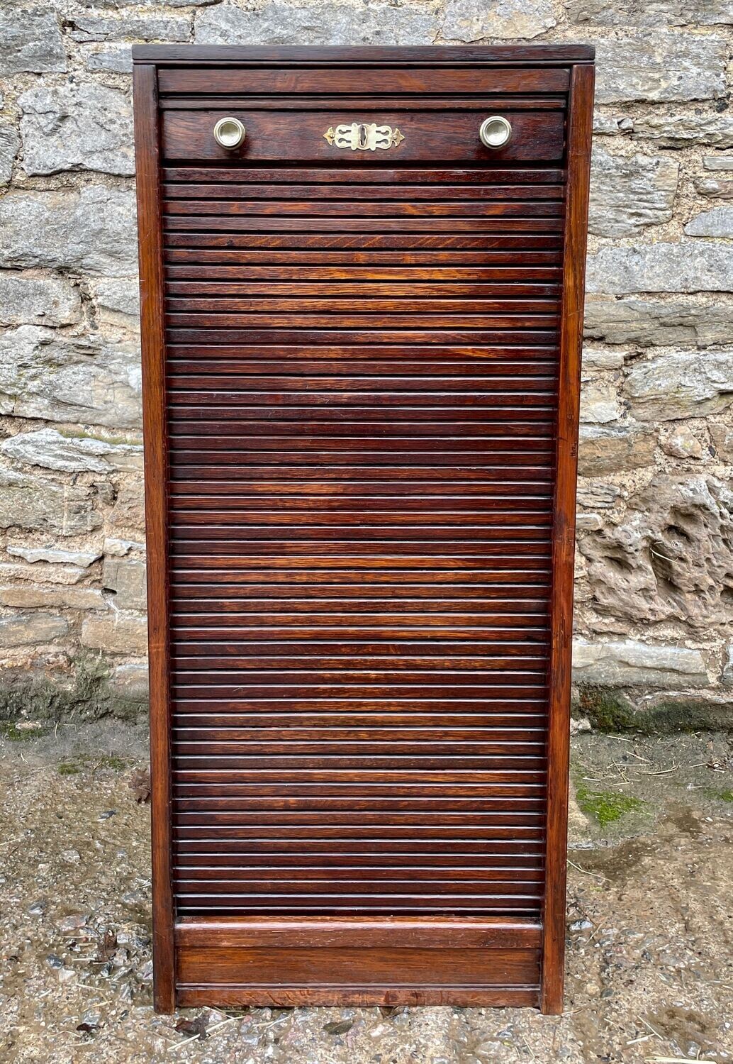 ​Antique Oak Tambour Front Filing Cabinet