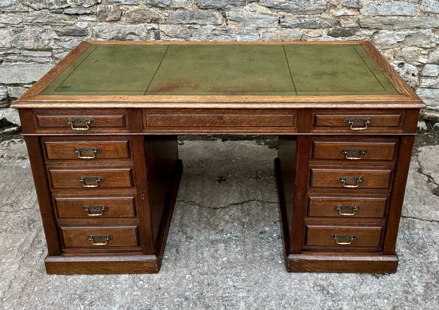 Large Edwardian Oak Partners Desk