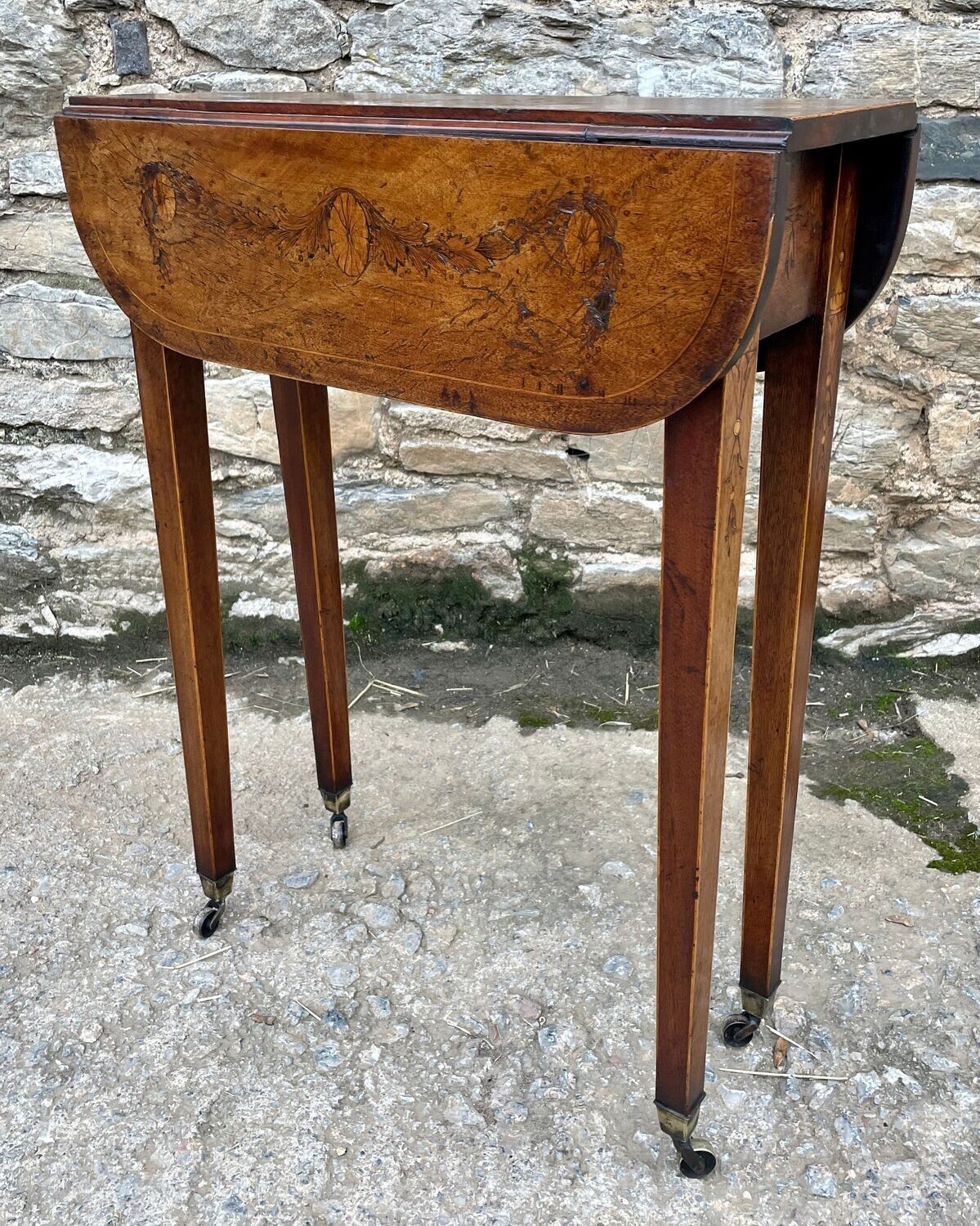 ​Small Georgian Marquetry Inlaid Drop Leaf Table
