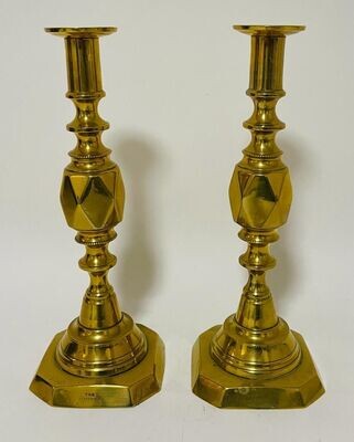 Pair of Victorian 'Diamond Princess' Brass Candlesticks