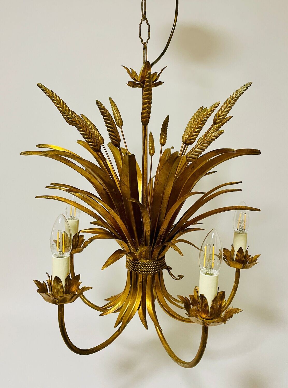 Mid Century Gilt Wheatsheaf Chandelier