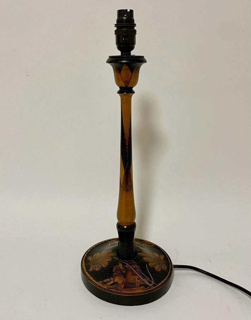 Antique Turned Wood Hand Painted Table Lamp