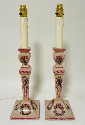 Pair of Vintage Hand Painted Wooden Table Lamps