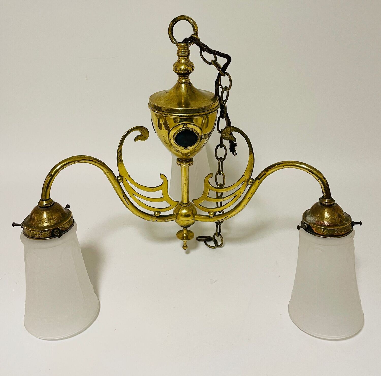 Arts and Crafts Brass Chandelier with Ruskin Cabochons