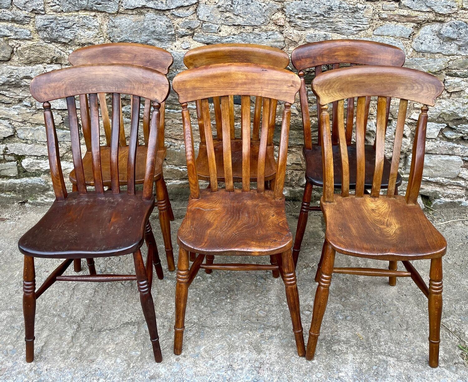 Set of 6 Victorian Lathe Back Country Chairs