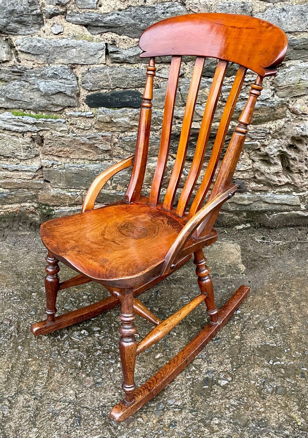 Victorian Elm Lathe Back Rocking Chair