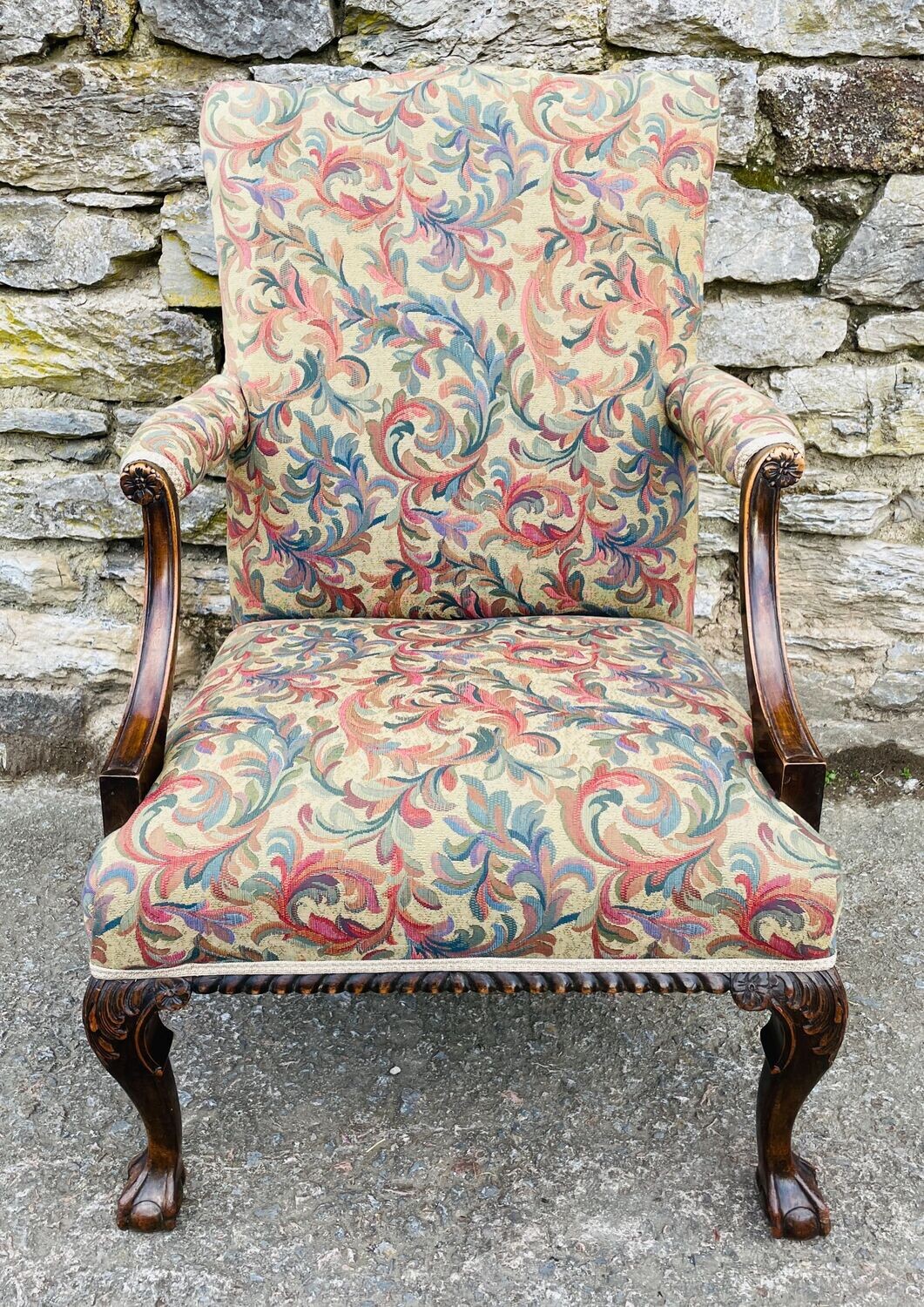​Antique Mahogany Framed Open Armchair