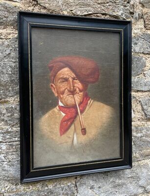 Old Man with Pipe Oil on Board by Arturo Petrocelli