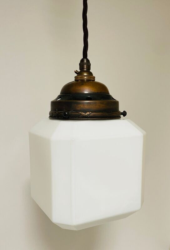 Antique Square Opaline Pendant Light