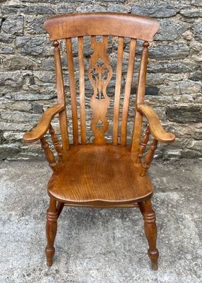 Antique Elm Lathe Back Farmhouse Chair