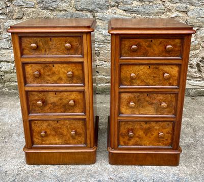 Pair of Victorian Burr Walnut Bedside Cabinets