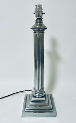 Antique Silver Plated Column Table Lamp