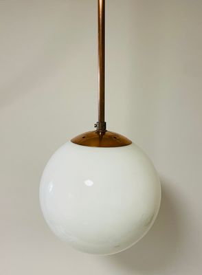 Antique Opaline Globe Pendant with Copper Gallery