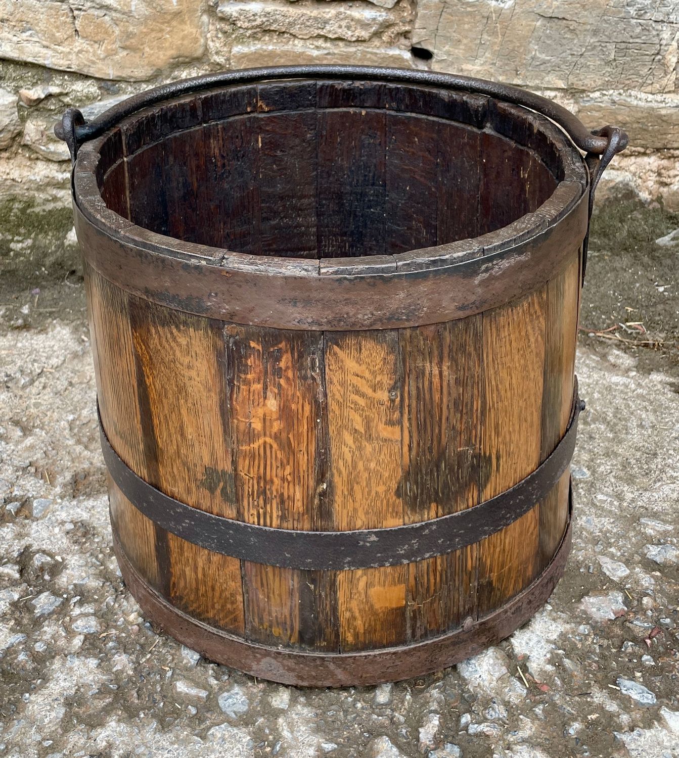 Large Antique Oak Coopered Bucket