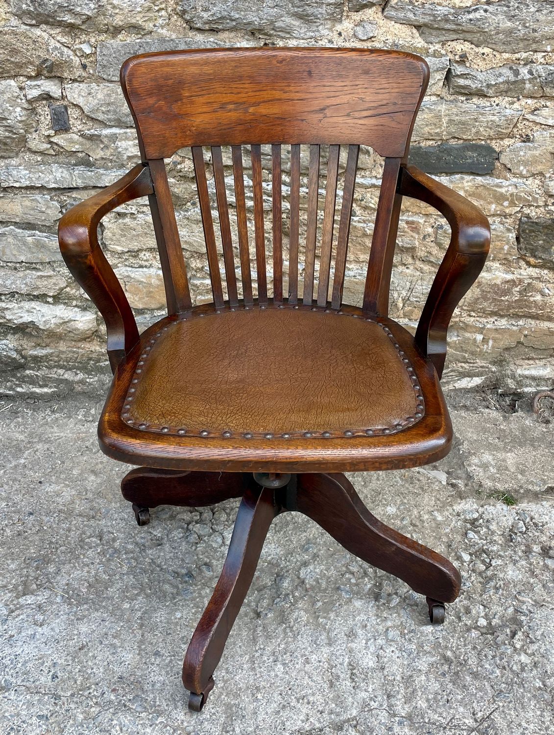 Antique Oak Swivel and Tilt Desk Chair